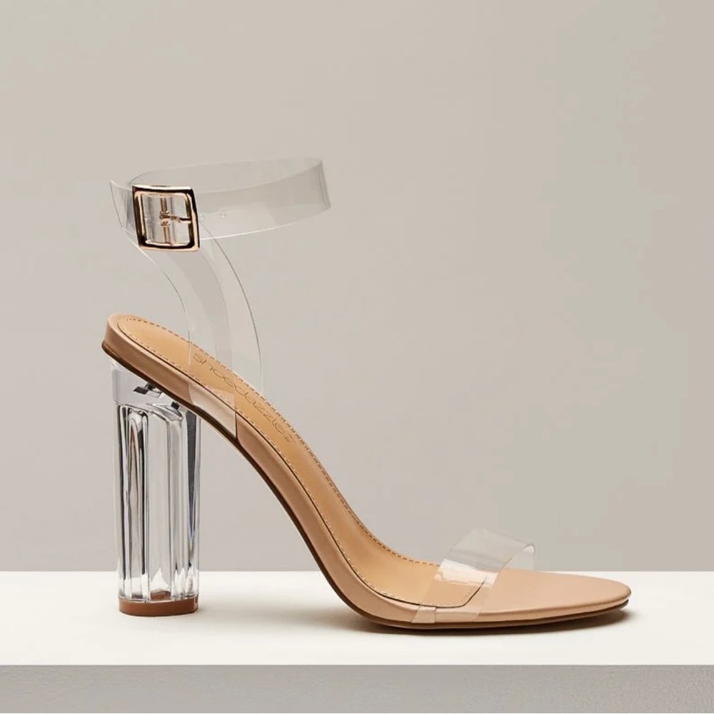 Nude Clear Block Heels with Ankle Strap New & Sexy!! sALE